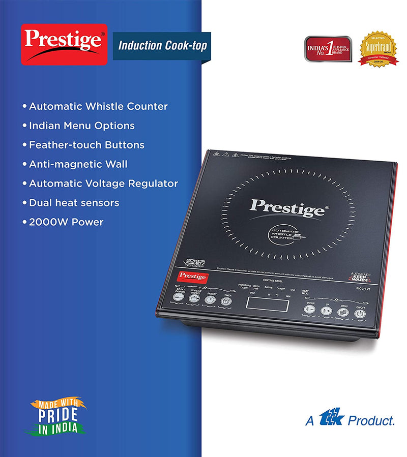 Prestige PIC 3.1 V3 2000-Watt Induction Cooktop with Touch Panel