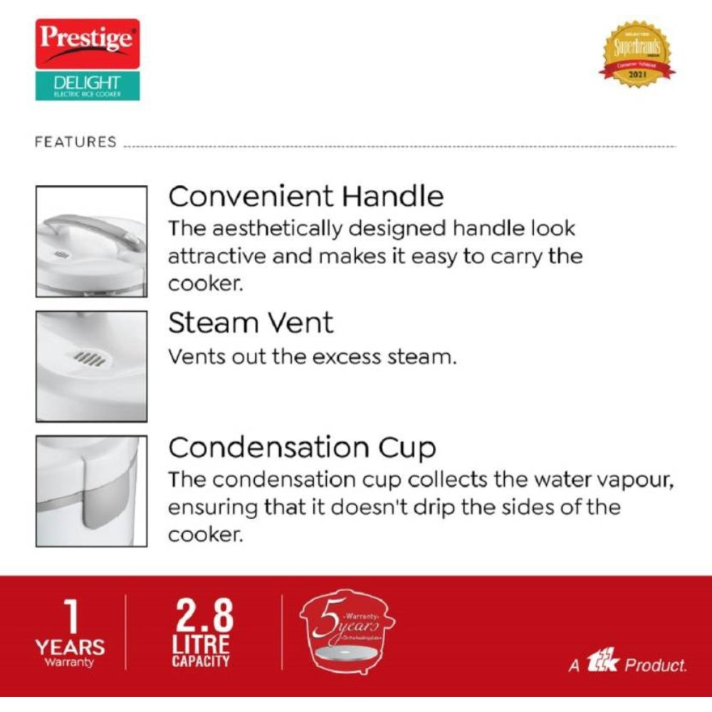 Prestige Delight PRCK 2.8 Litre Electric Rice Cooker with Steaming Feature - 42233 - 5