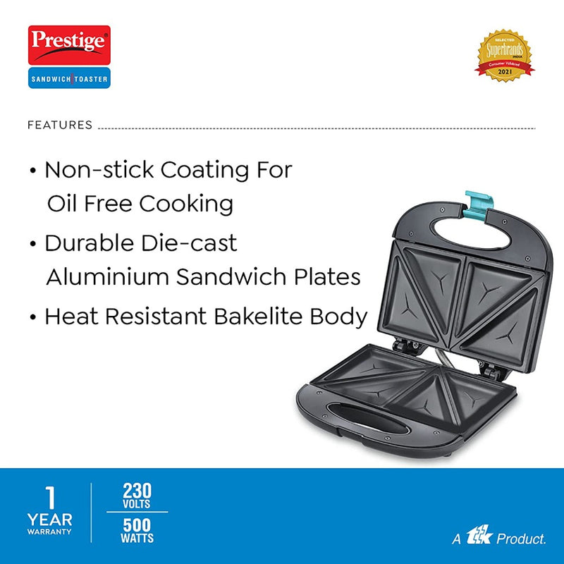 Prestige Designer PSMFB (D) 800 Watts Sandwich Maker with Fixed Sandwich Plates - 5