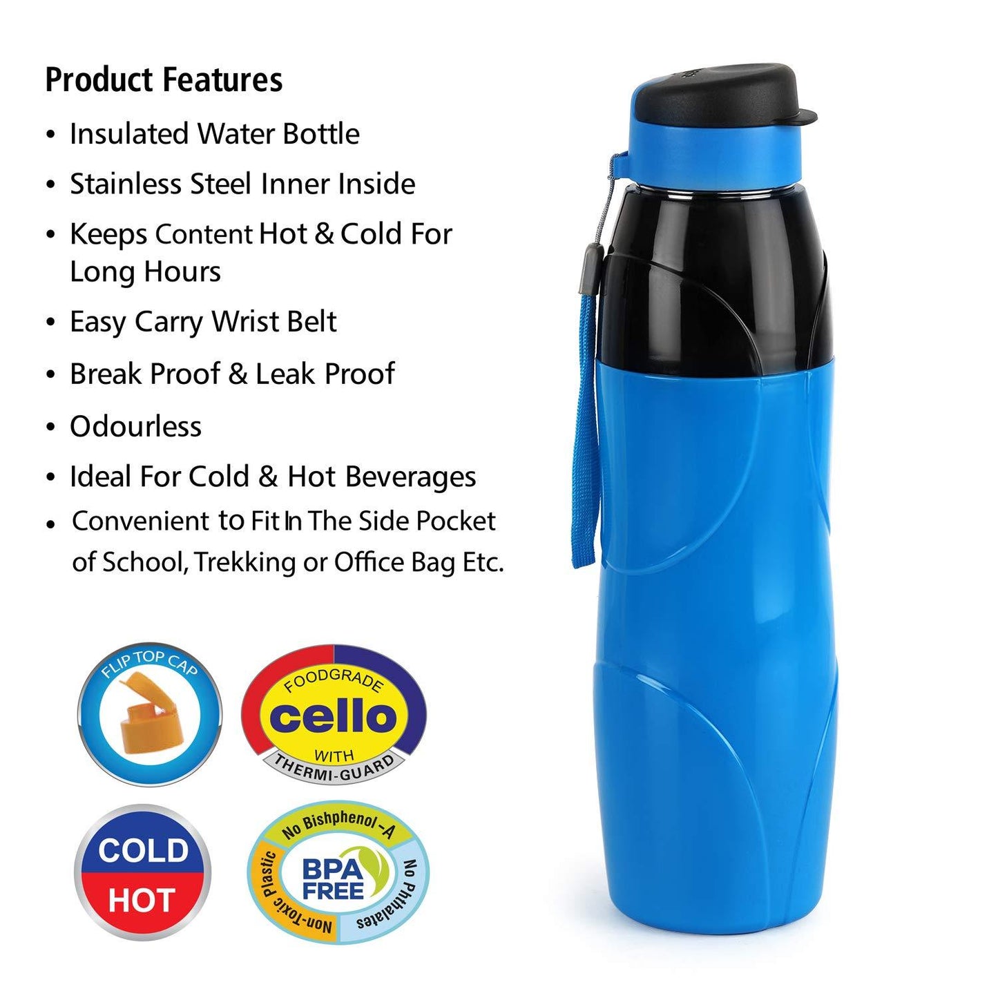 Cello Puro Steel-X Lexus Insulated Water Bottle with Stainless Steel Inner