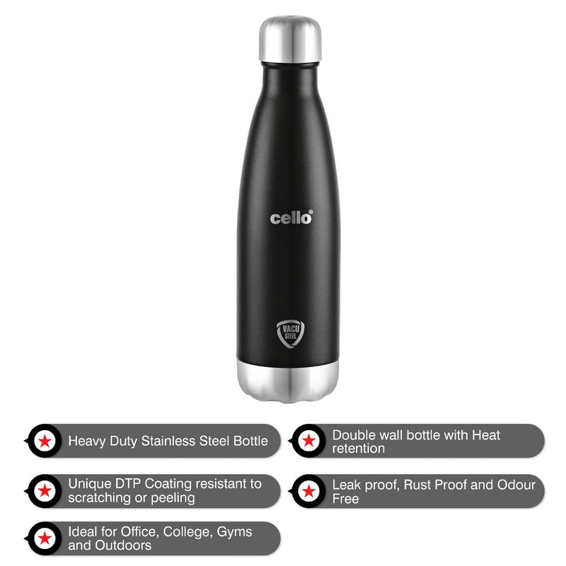 Cello Duro Swift Tuff Steel Water Bottle with Durable DTP Coating - 18