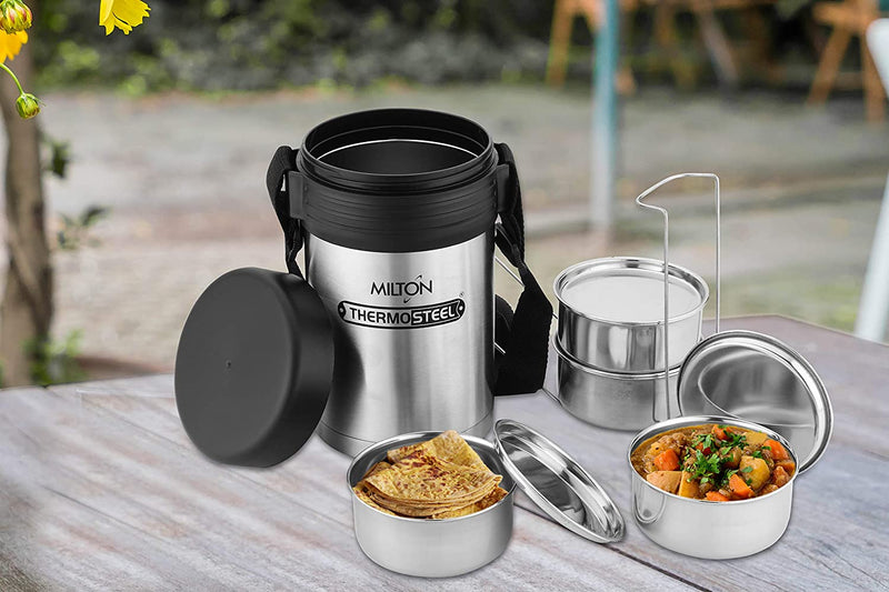 Milton Tuscany Thermosteel Tiffin With Plain Lid | Black