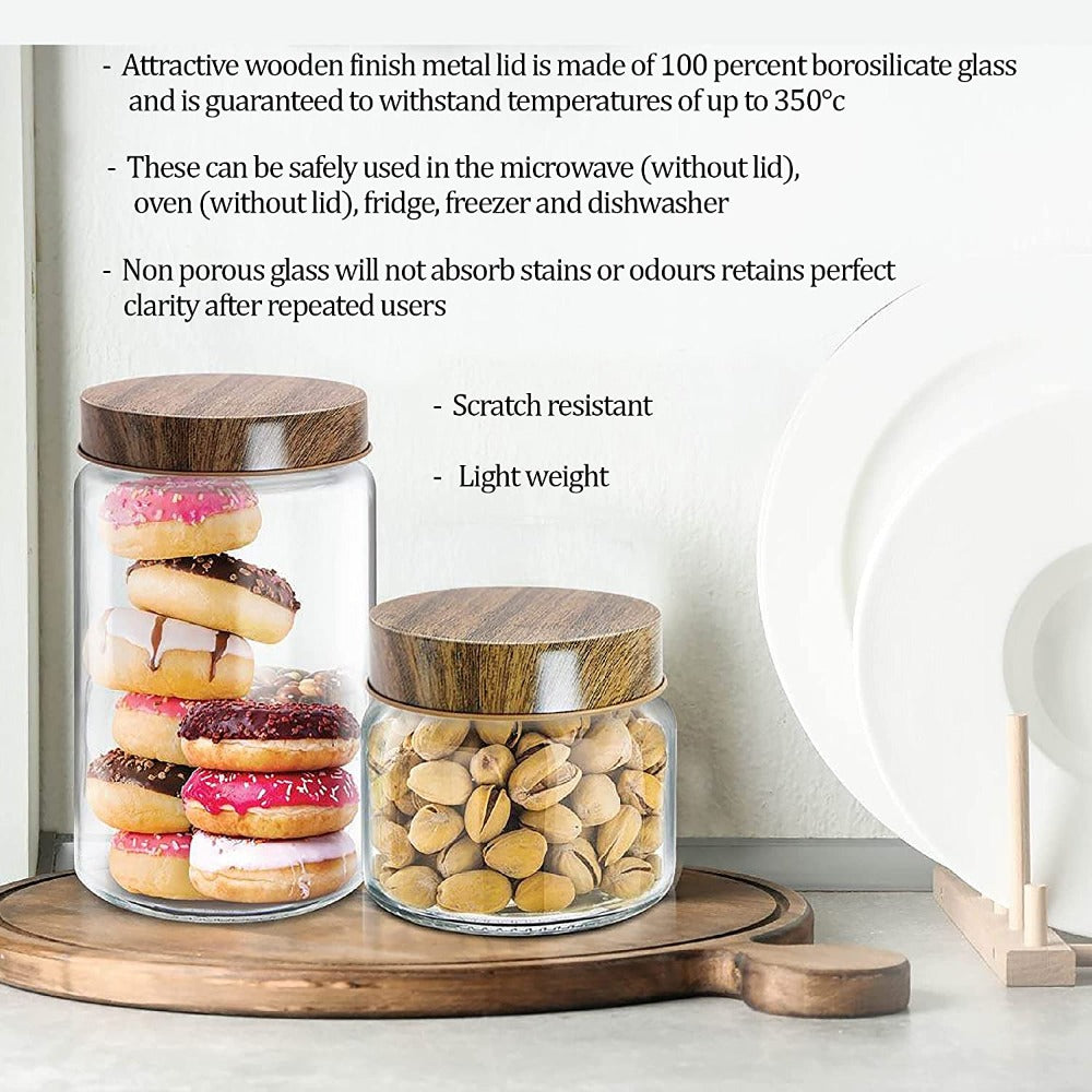 Treo Borosilicate 300 ML Round Storage Jar with Wooden Lid - 5