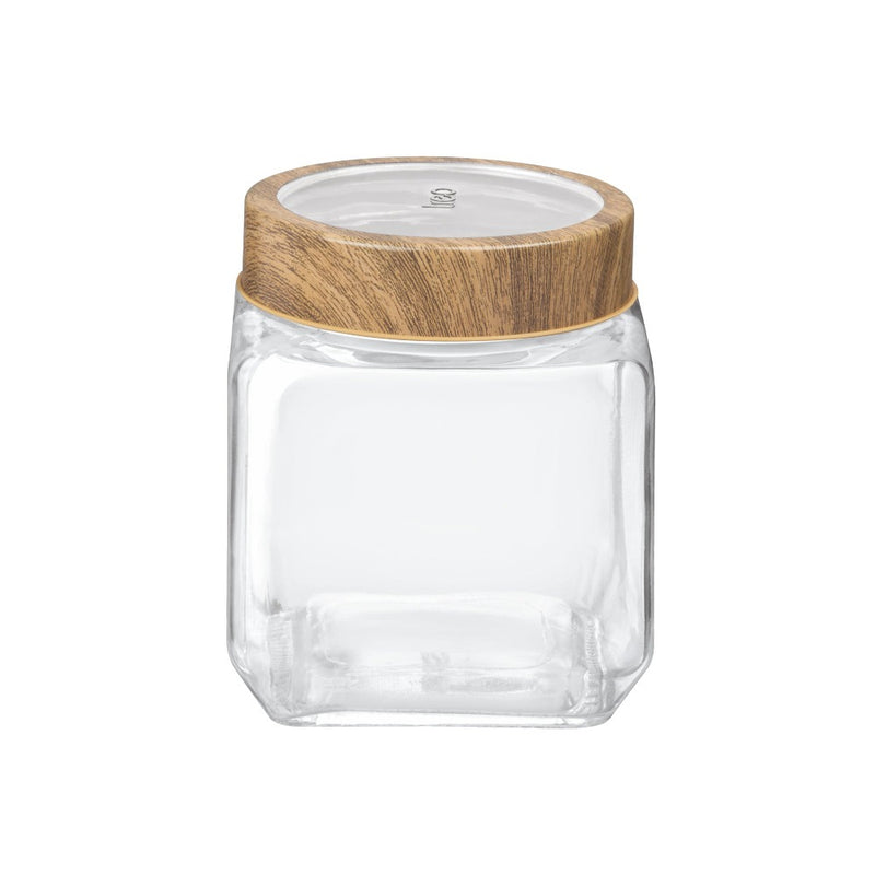 Treo Woody Cube Storage Glass Jar - 580 ML - 1