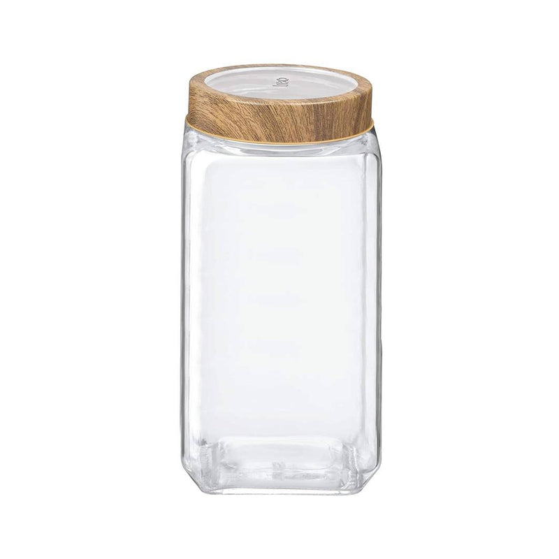 Treo Woody Cube Storage Glass Jar | Transparent | 1 Pc