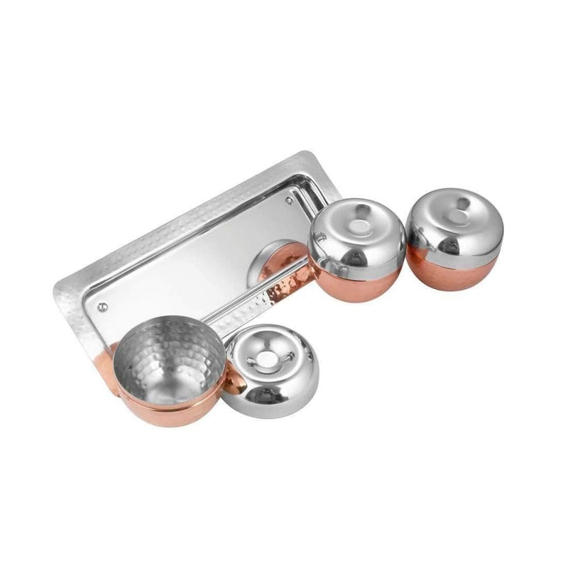 Shri & Sam Volga Stainless Steel Copper Hammered Canister Set with Stainless Steel Tray - 3