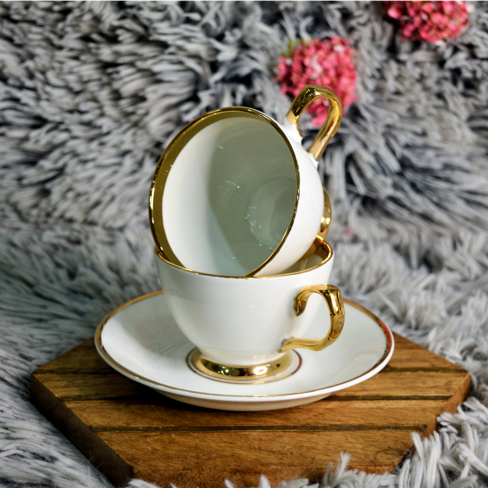 Oasis Italian Cup Saucer Set 120 ML White Gold Set of 12