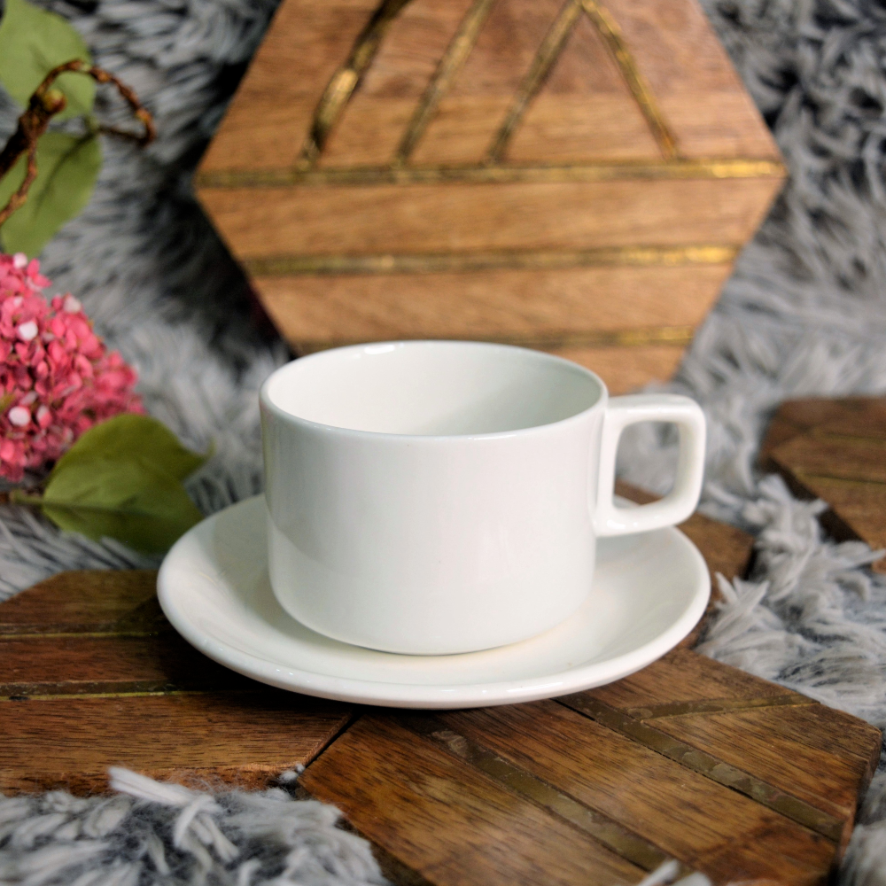 Oasis Urmi Tea Cup Saucer Set 160 ML White Set of 12 Pcs