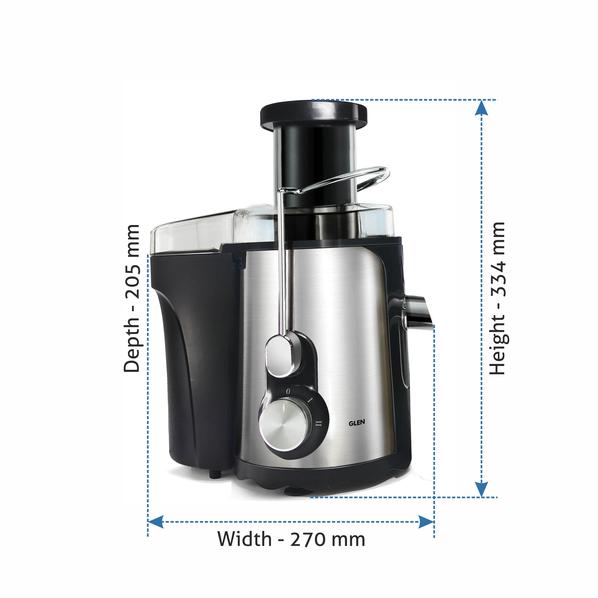 Glen 800 Watt Centrifugal Juicer - 4019 | Stainless Steel Filter | 600ml Juice Collector | Silver & Black