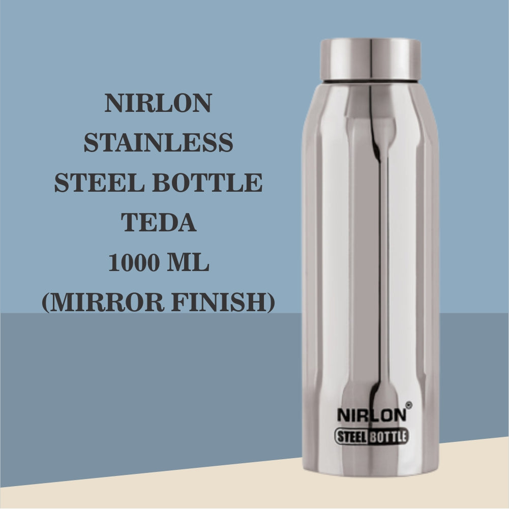 Nirlon Stainless Steel Bottle- Teda 1000 Ml - (Mirror Finish) from www.rasoishop.com