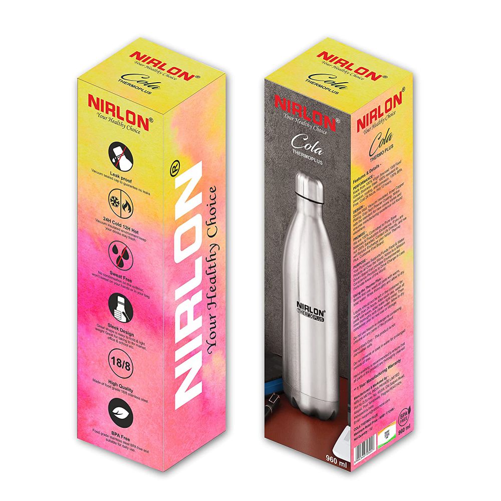 Nirlon Stainless Steel Cola Thermo Plus 960 ML Vacuum Insulated Flask Water Bottle - 6