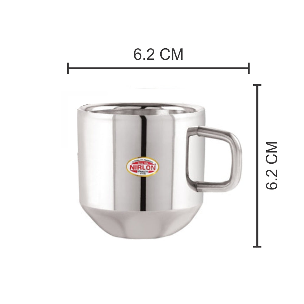 Nirlon Stainless Steel Small Tea Cup - Diamond | Silver | Set of 6 Pc | 100 ML only at www.rasoishop.com
