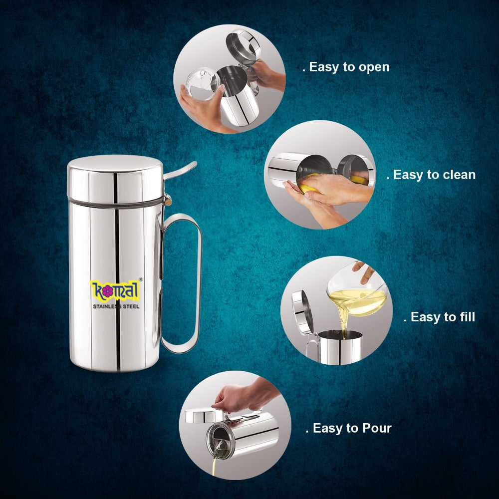 Komal Stainless Steel Oil Pot/ Grease Can - Reusable Oil Storage Container - 8