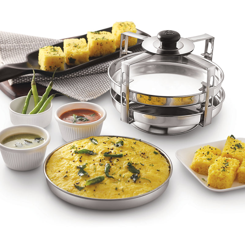 Komal Stainless Steel Dhokla Stand with 4 Plates - 2