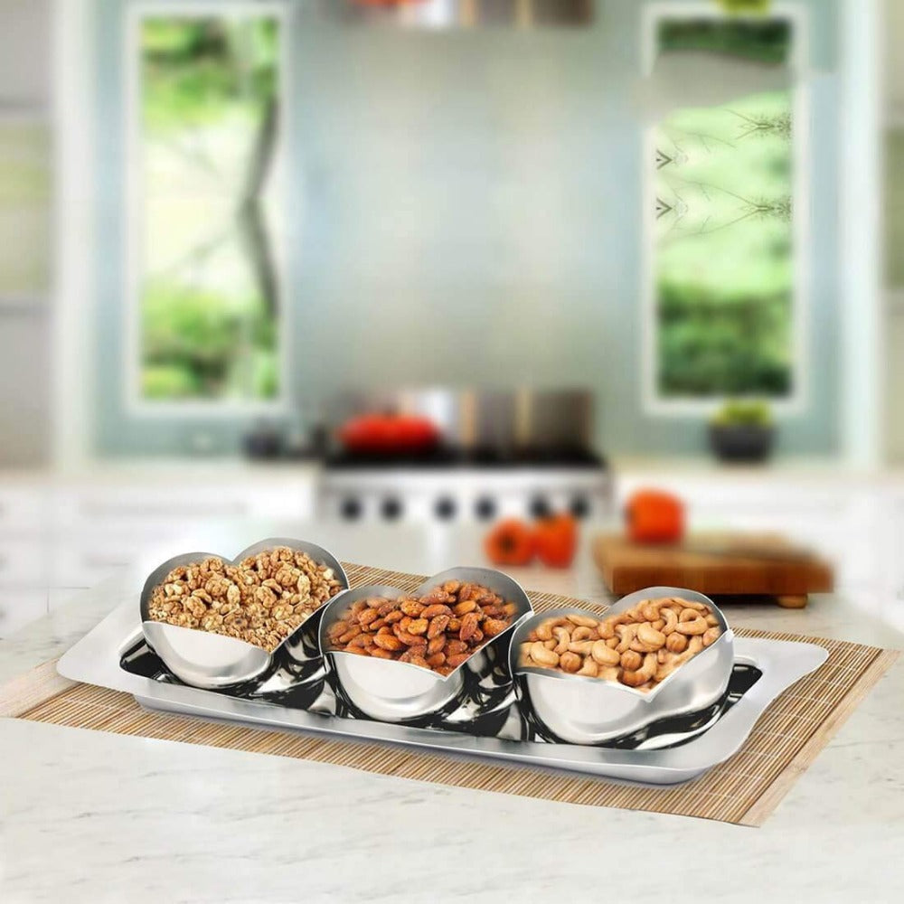 Shri Sam Stainless Steel Tacos Pcs Bowl Set with Tray Silver Set of Pcs