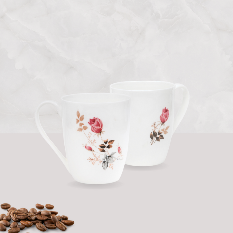 Clay Craft Floral Printed 320 ML Coffee & Milk Mug Set - 1