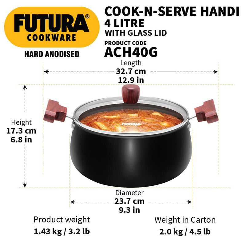 Hawkins Futura Hard Anodised Cook n Serve Handi with Glass Lid - ACH40G - 13