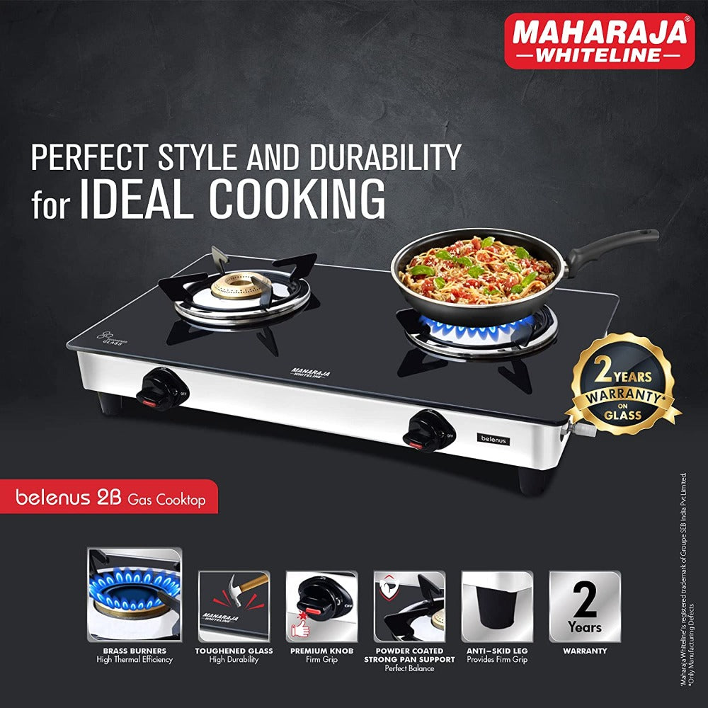 Maharaja Whiteline Belenus 2 Burner Glass Top Gas Stove - 5