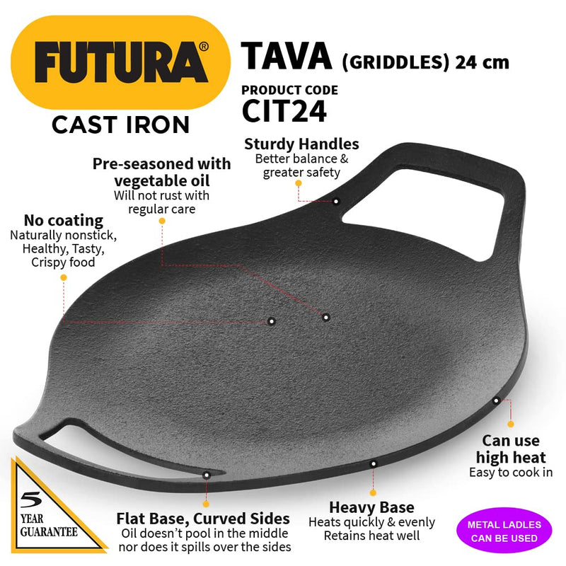 Hawkins Futura Cast Iron 24 cm Tava - CIT24 - 2