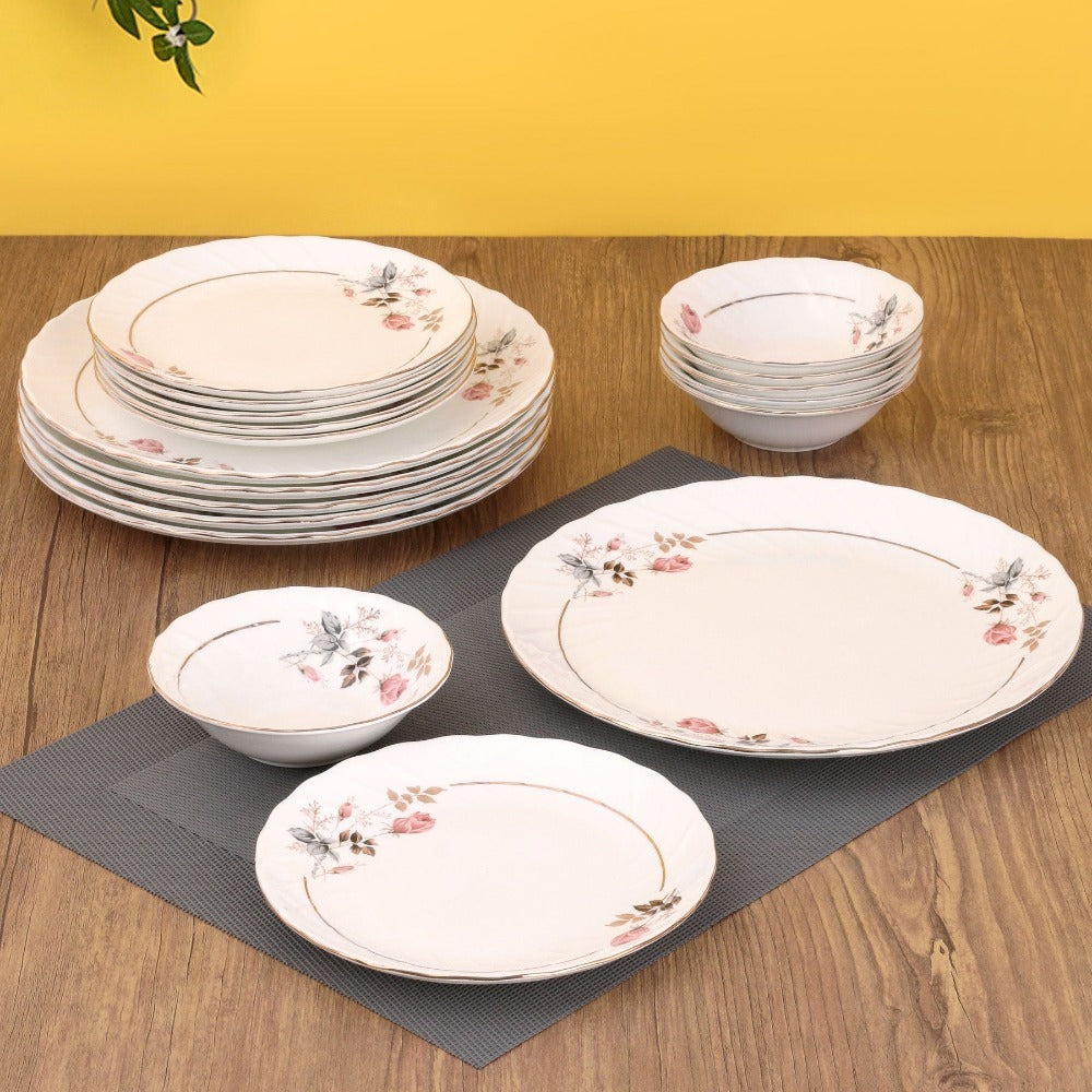 Clay Craft Ceramic Karina Floral Dinner Set White Set of 18 Pcs