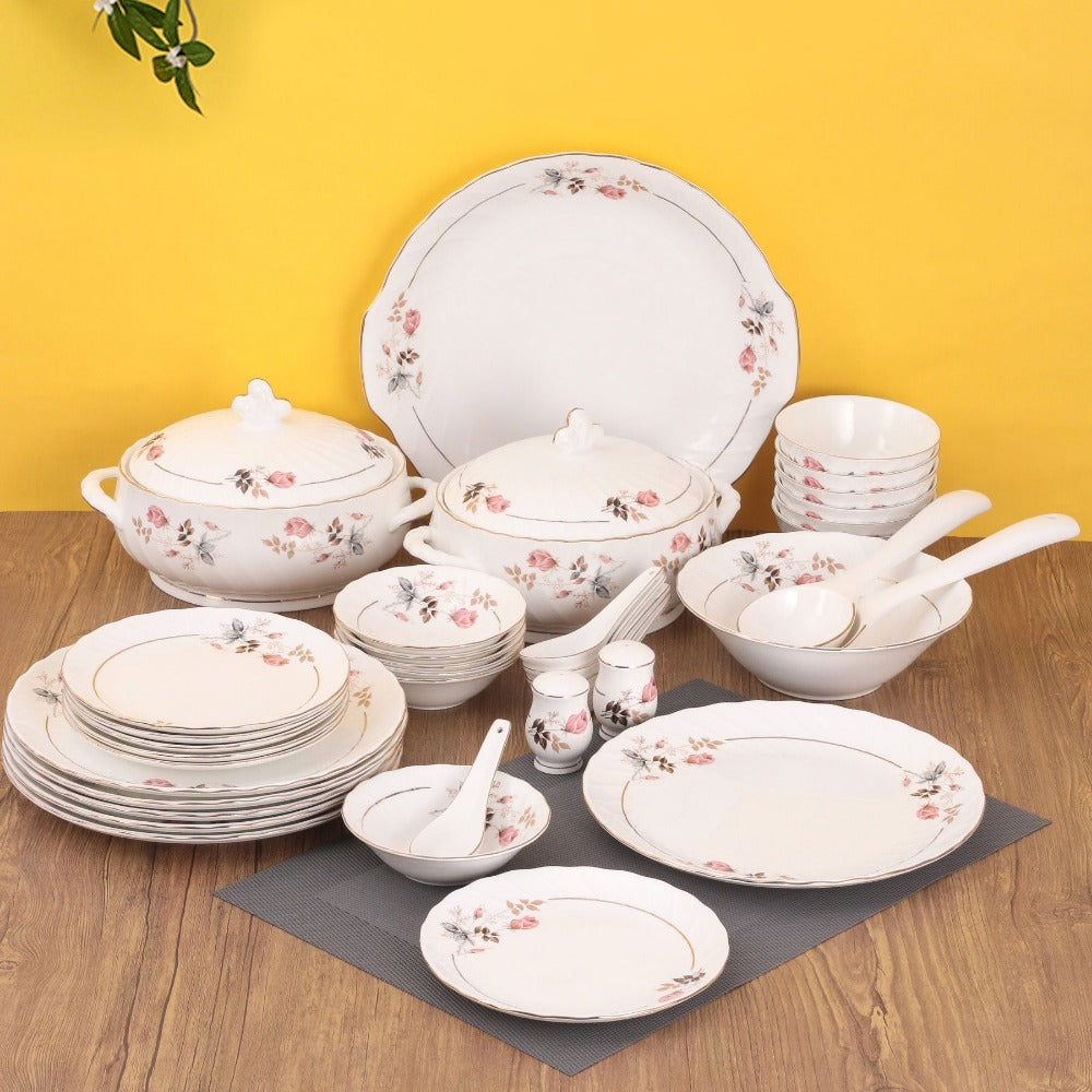 Clay Craft Ceramic Karina Floral Dinner Set White Set of 40 Pcs