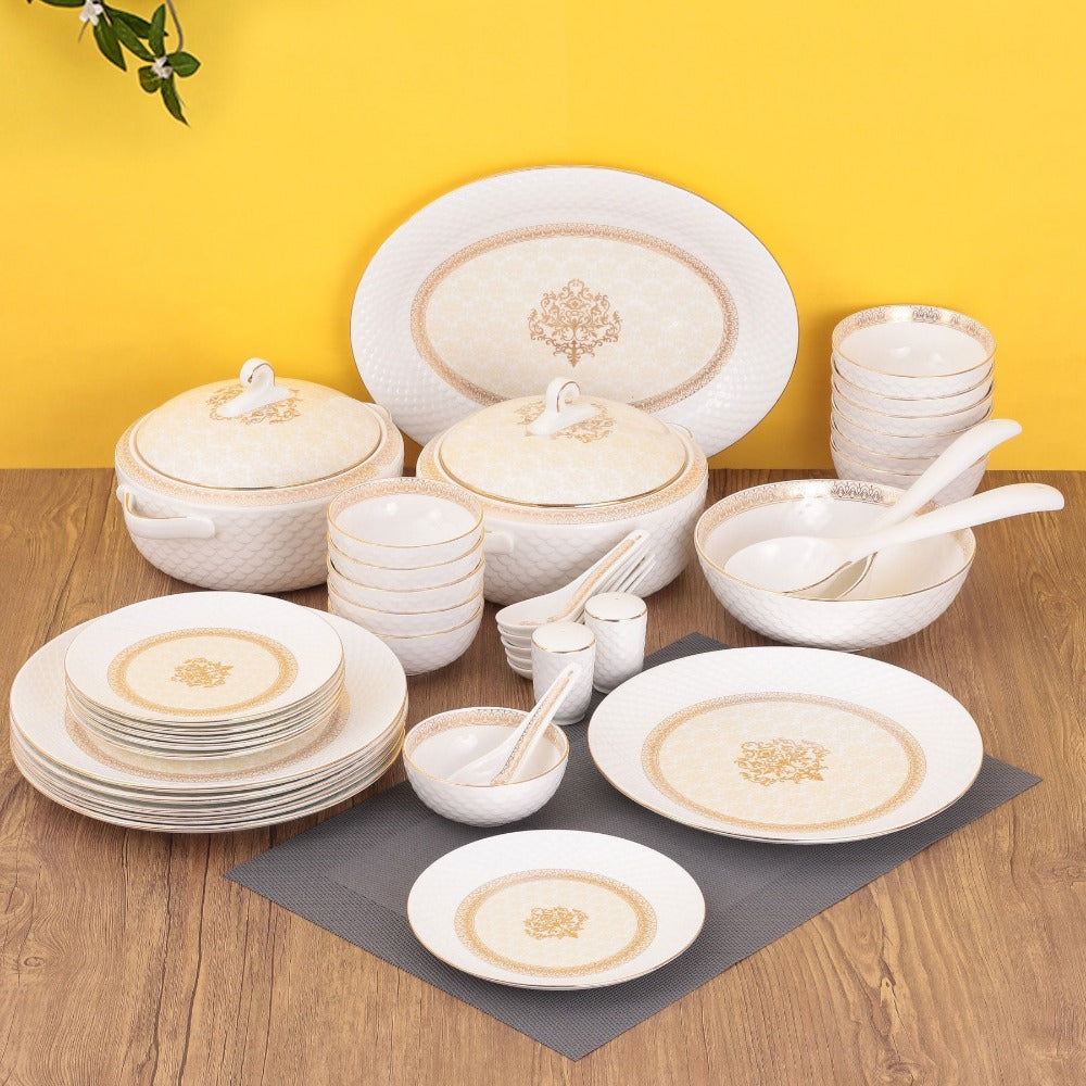 Clay Craft Ceramic Ripple Dinner Set Jaisalmer Real 22k Gold Set of 40 Pcs