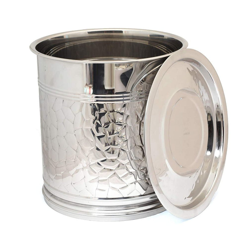 Mirror Stainless Steel Hammered Pawali with Lid (Tanki) - 30 Litre - 9