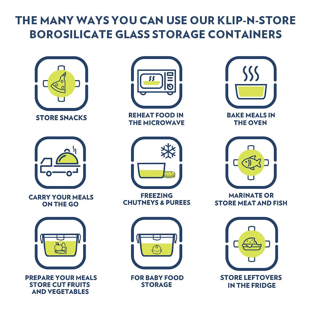 Borosil Store Fresh 320 ml Set of Klip N Store Glass Storage Containers - 7