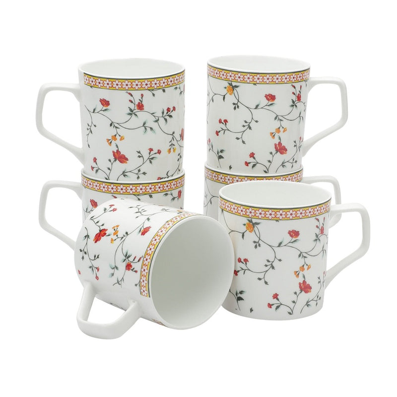 JCPL Ceramic Floral Printed Gardenia 220 ML Coffee & Tea Mugs - 5