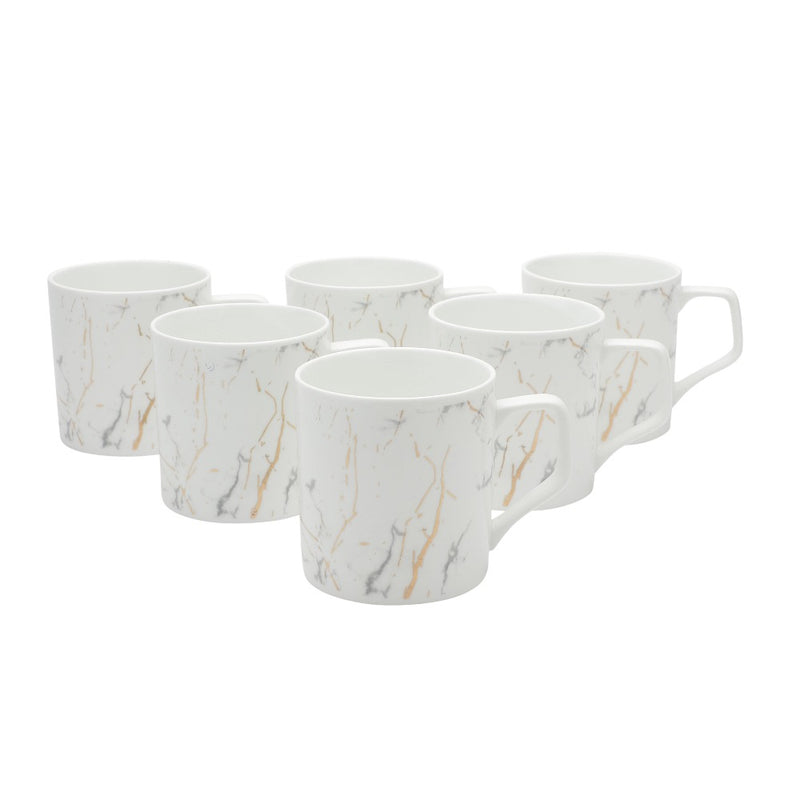 Clay Craft Marble Monochrome 220 ML White Gold Coffee & Tea Mugs - 2