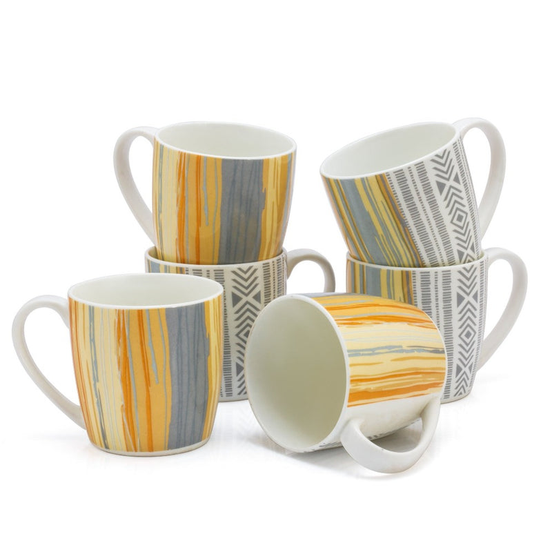 Clay Craft Ceramic Striped 180 ML Coffee & Tea Mug Set - 2