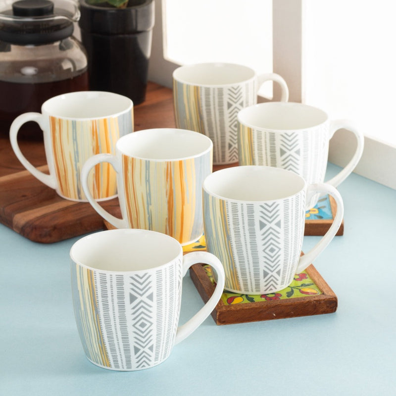 Clay Craft Ceramic Striped 180 ML Coffee & Tea Mug Set - 1
