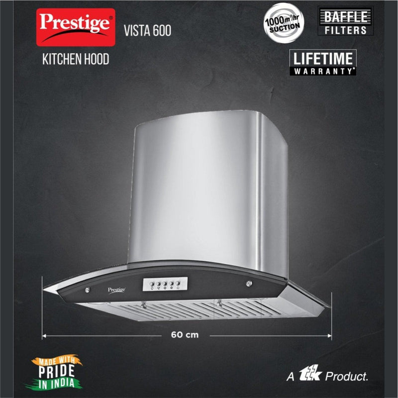 Prestige 1000m3/HR Suction Vista 600 Glass Kitchen Hood with Baffle Filters - 41820 - 7