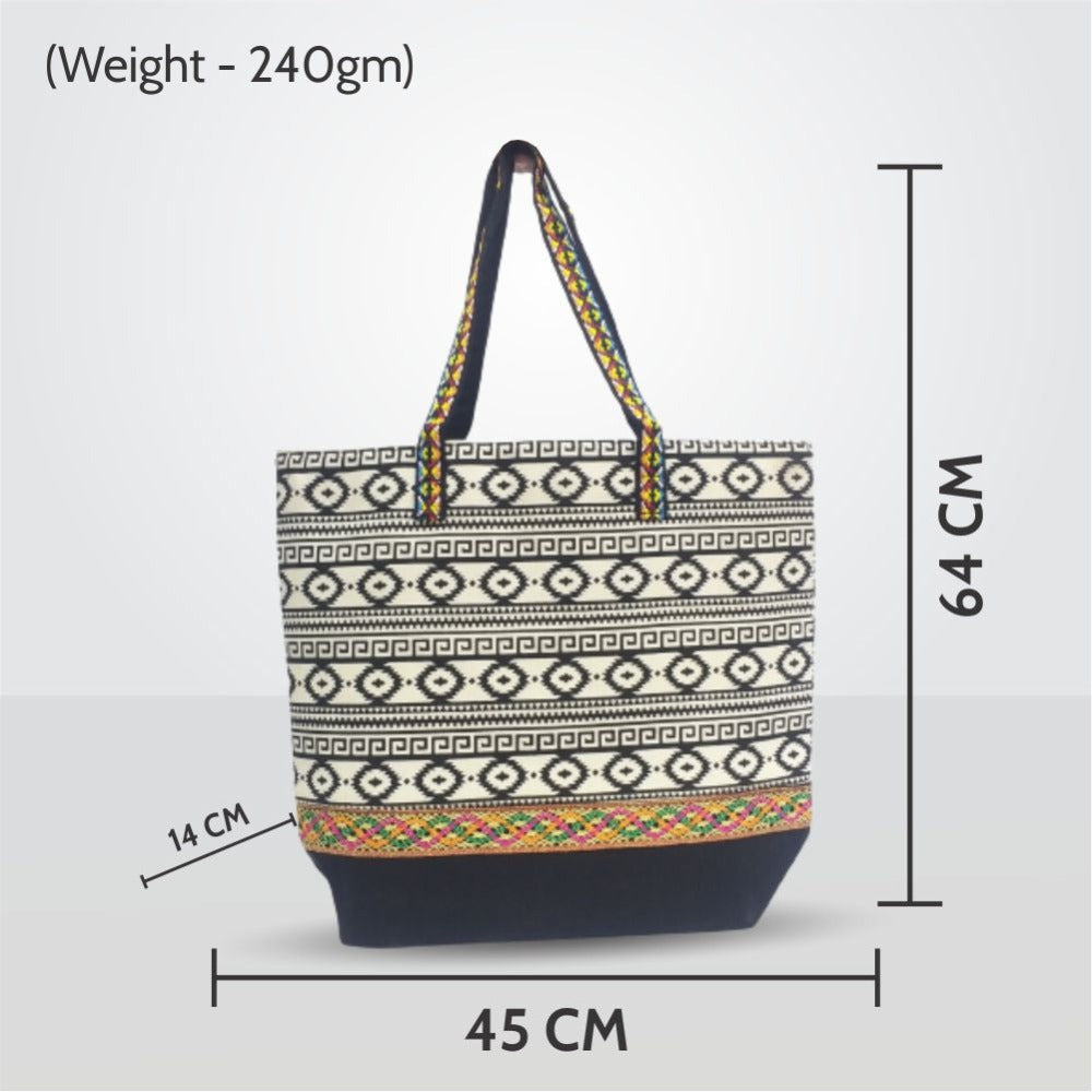 RasoiShop Colorful Cotton Eco-Friendly Shopping Bag - Black - 14