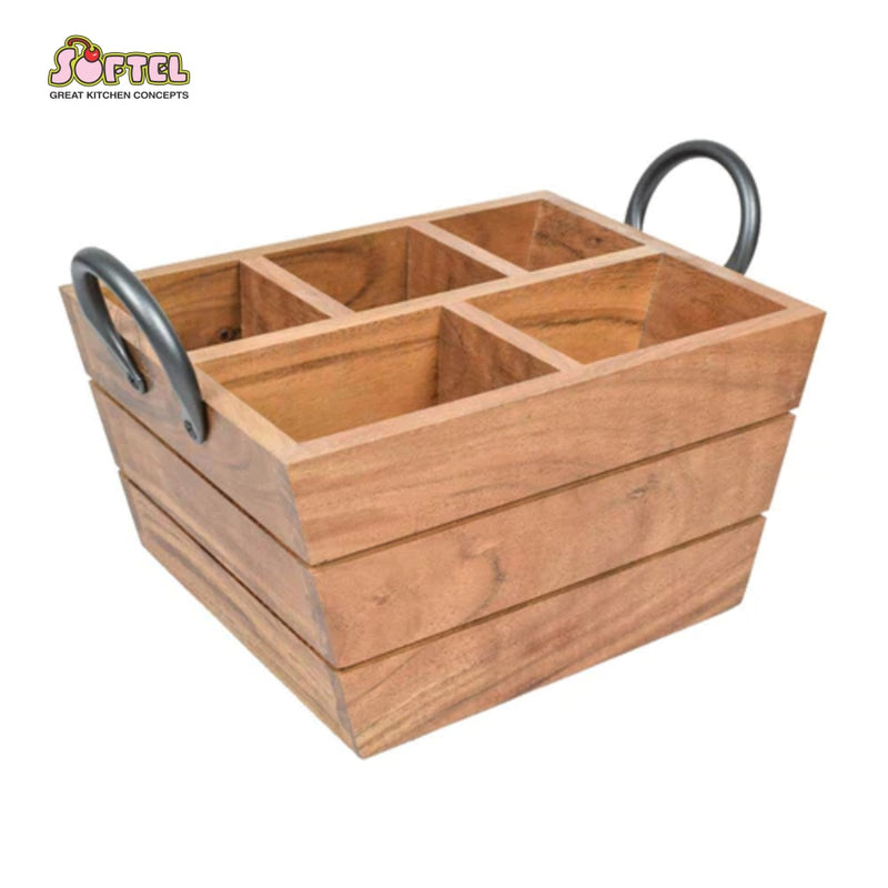 Softel Natural Wood Cutlery Organizer - Portable and Elegant Dining Table Caddy with Horse shoe design on www.rasoishop.com