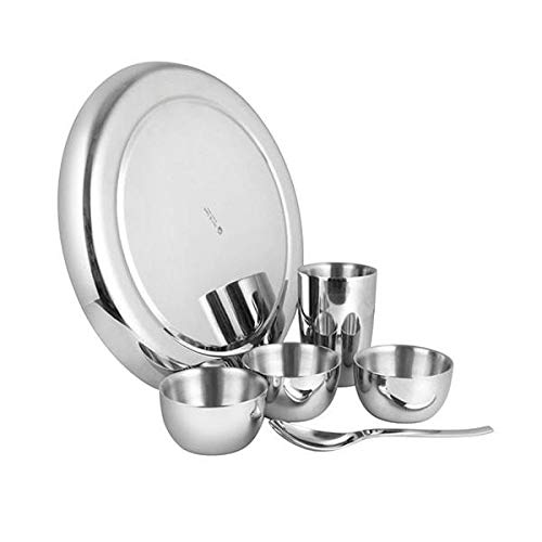 Shri and Sam Stainless Steel Nikki Double Wall Thali Set, 6-Pieces, Silver