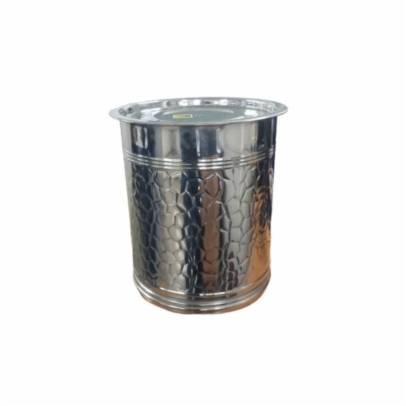 Mirror Stainless Steel Hammered Pawali with Lid (Tanki) - 30 Litre - 10