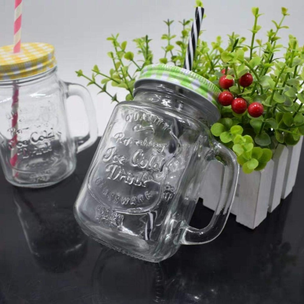 RasoiShop 500 ML Mason Jar with Random Color Lid - 6
