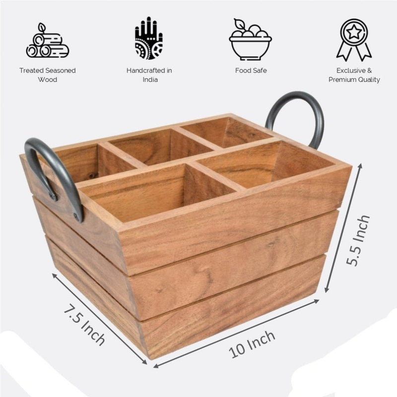 Softel Natural Wood Cutlery Organizer - Portable and Elegant Dining Table Caddy with Horse shoe design on www.rasoishop.com