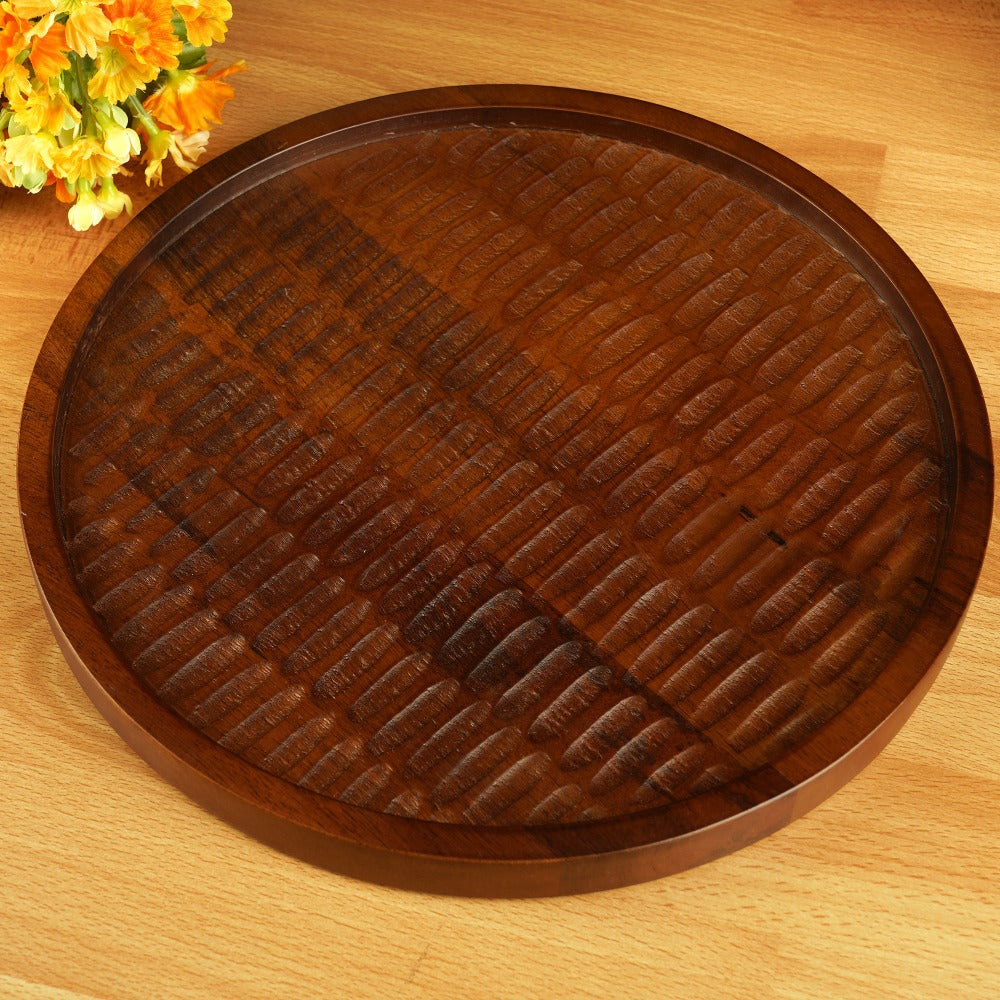 Softel Wooden Round Carved Crust Serving Platter Brown Pc