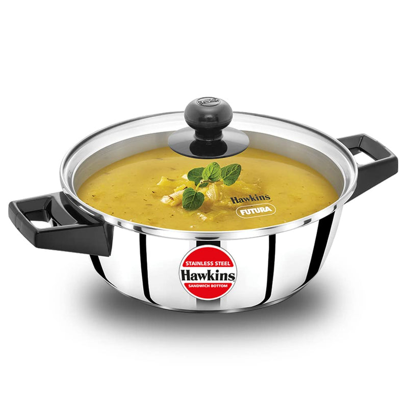 Hawkins Stainless Steel Cook n Serve Casserole with Glass lid - 2 Litre - 1