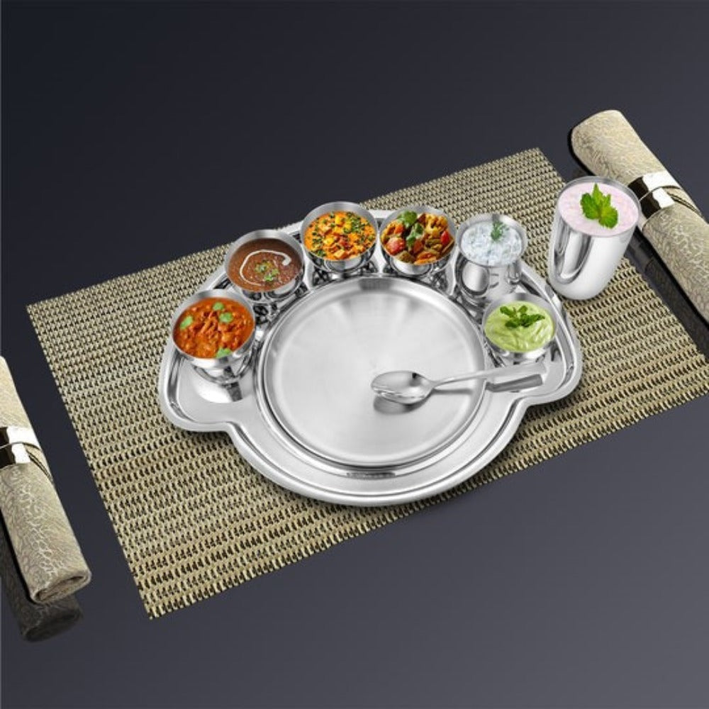 Shri Sam Nifty Small Stainless Steel Thali Set Silver Set of