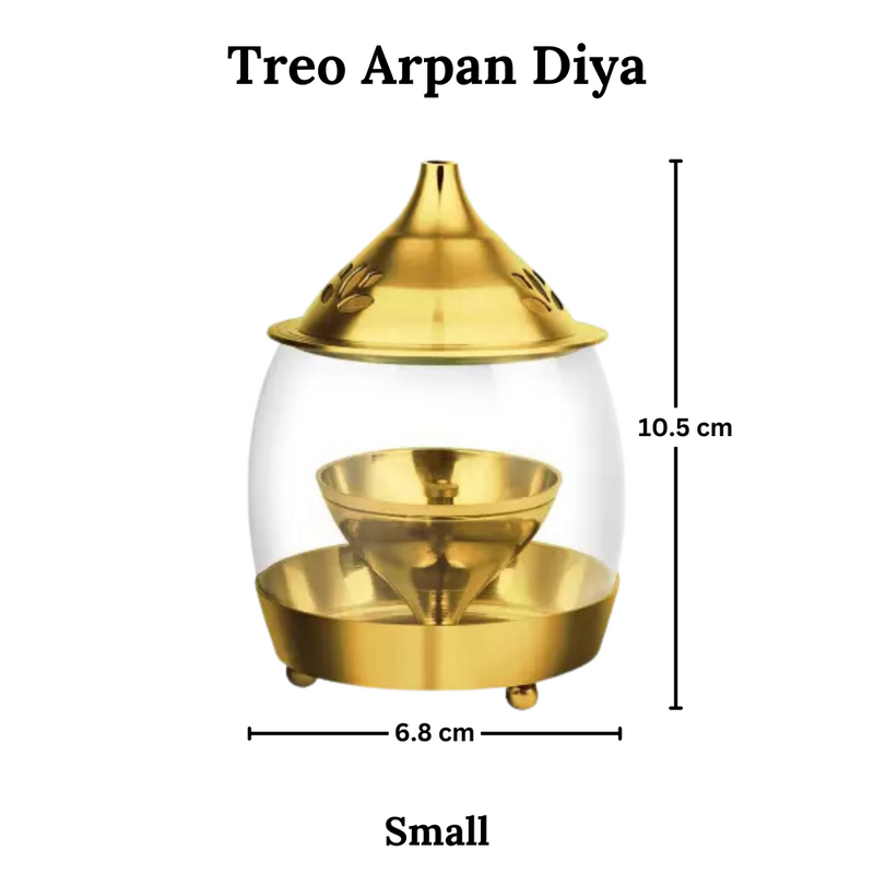 Treo Brass Arpan Diya with Borosilicate Glass Cover - 5