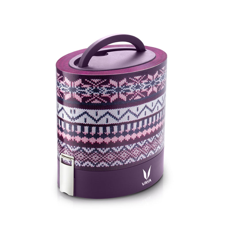 VAYA TYFFYN Wool Copper-Finished Stainless Steel Lunch Box Without Bagmat, 600 ml / 1000 ml, 2 / 3 Containers, Purple
