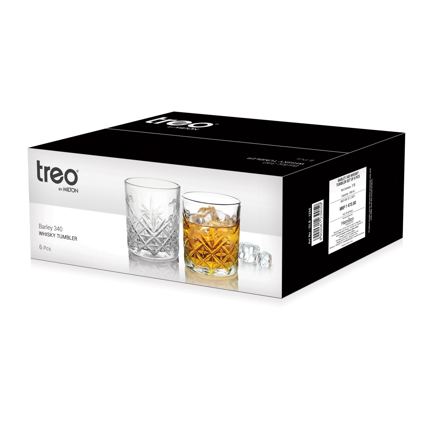 Treo Barley 340 ML Whiskey Tumbler | Transparent | Set of 6 Pcs on www.rasoishop.com