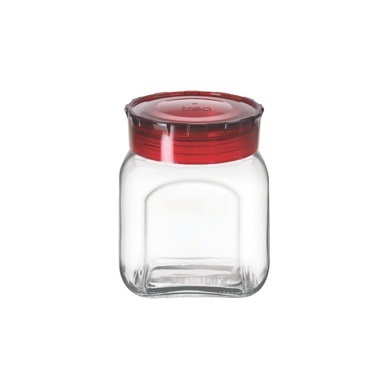 Treo Square Glass Storage Jar with Red Lid - 1000 ML - 2
