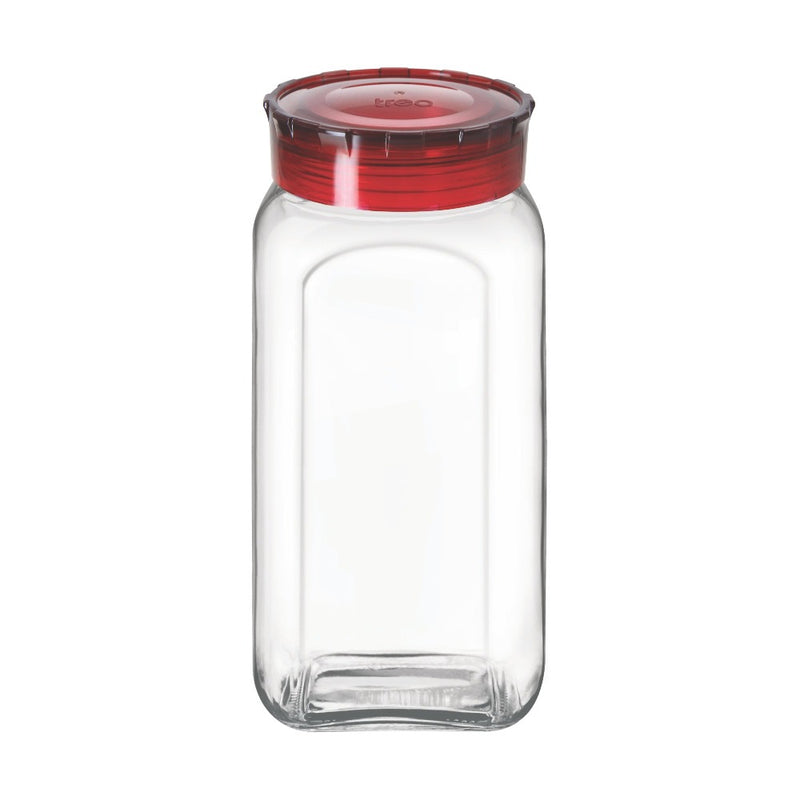 Treo Square Glass Storage Jar with Red Lid - 2350 ML - 8