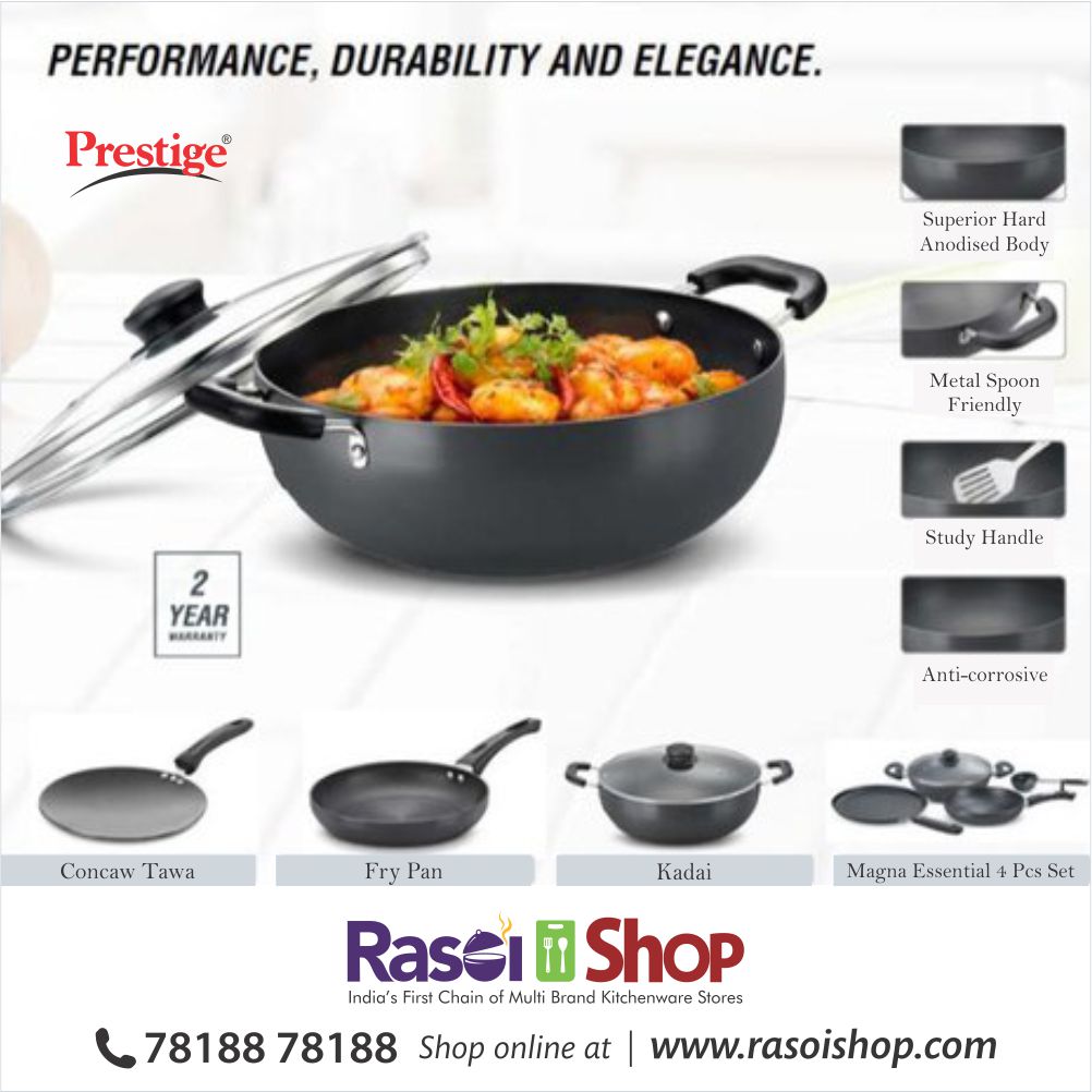 Prestige Magna Series Hard Anodised Aluminium Kadai with Glass Lid - 37071 - 3