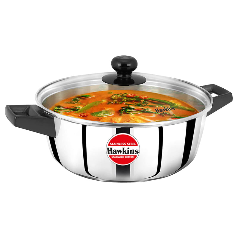 Hawkins Stainless Steel Cook n Serve Casserole with Glass lid - 3 Litre - 7