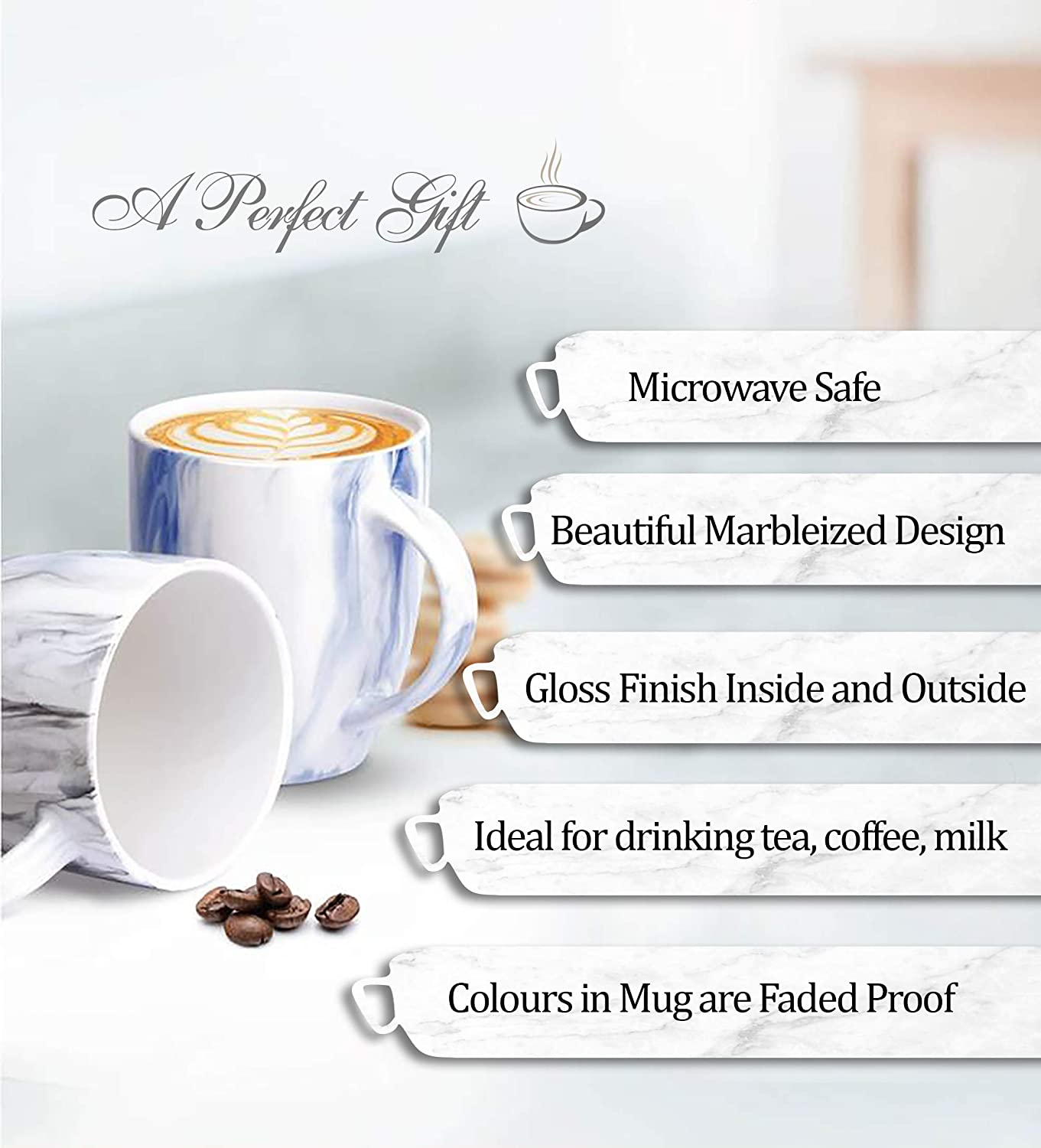 Treo सिरेमिक संगमरवरी मग - 2, 240ml चा संच